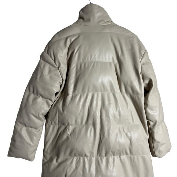 Something Navy Cream Faux Leather Oversized Trench Puffer Coat Size Small - Picture 12 of 16